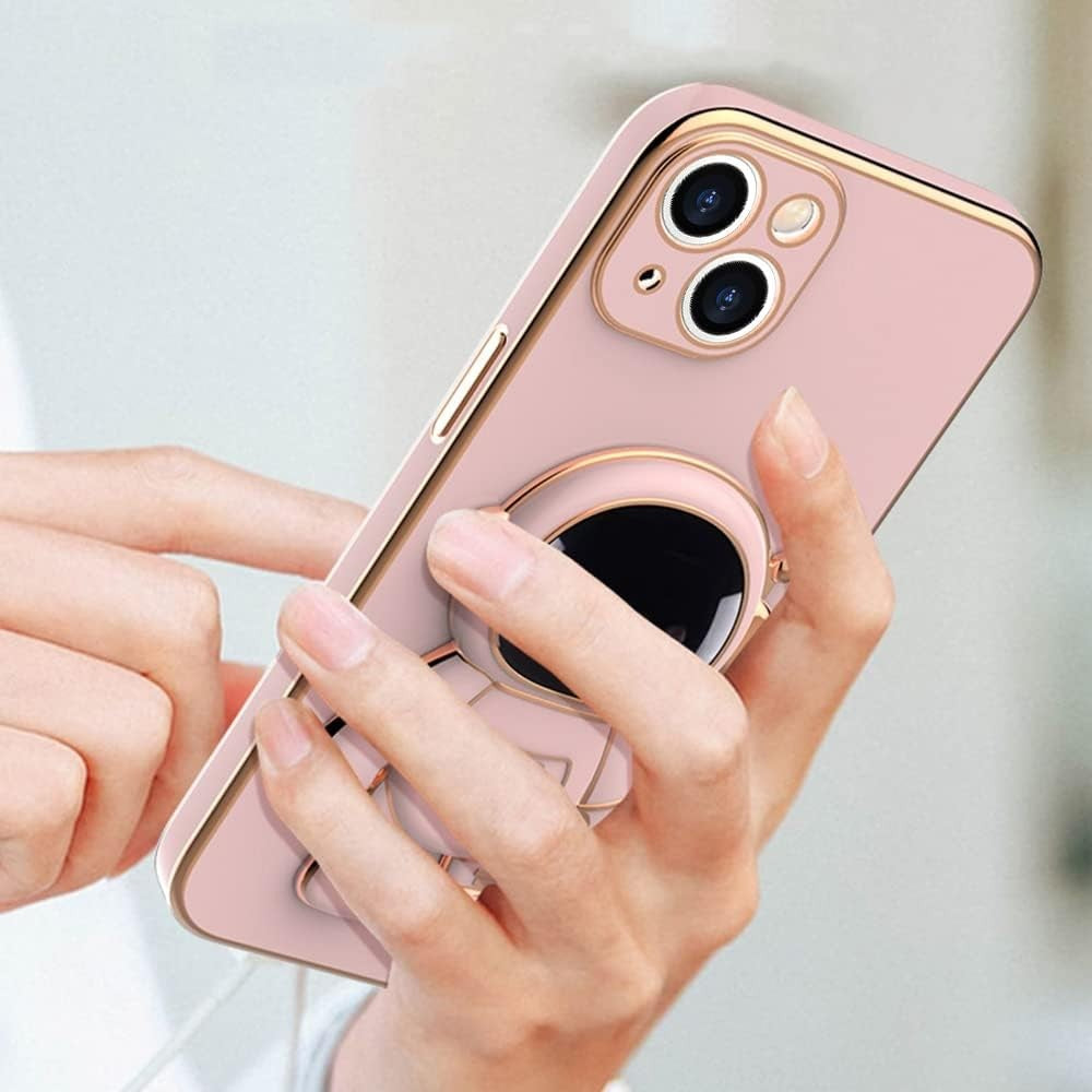 Husa de Protectie TPU 2in1, Vivimall, pentru Apple iPhone 14 Plus, Astronaut cu Suport, Antisoc, Rezistenta la Impact, Protectie Camera, Roz - vivimall.ro