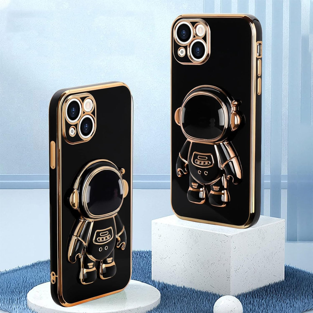 Husa de Protectie TPU 2in1, Vivimall, pentru Apple iPhone 14 Plus, Astronaut cu Suport, Antisoc, Rezistenta la Impact, Protectie Camera, Negru - vivimall.ro