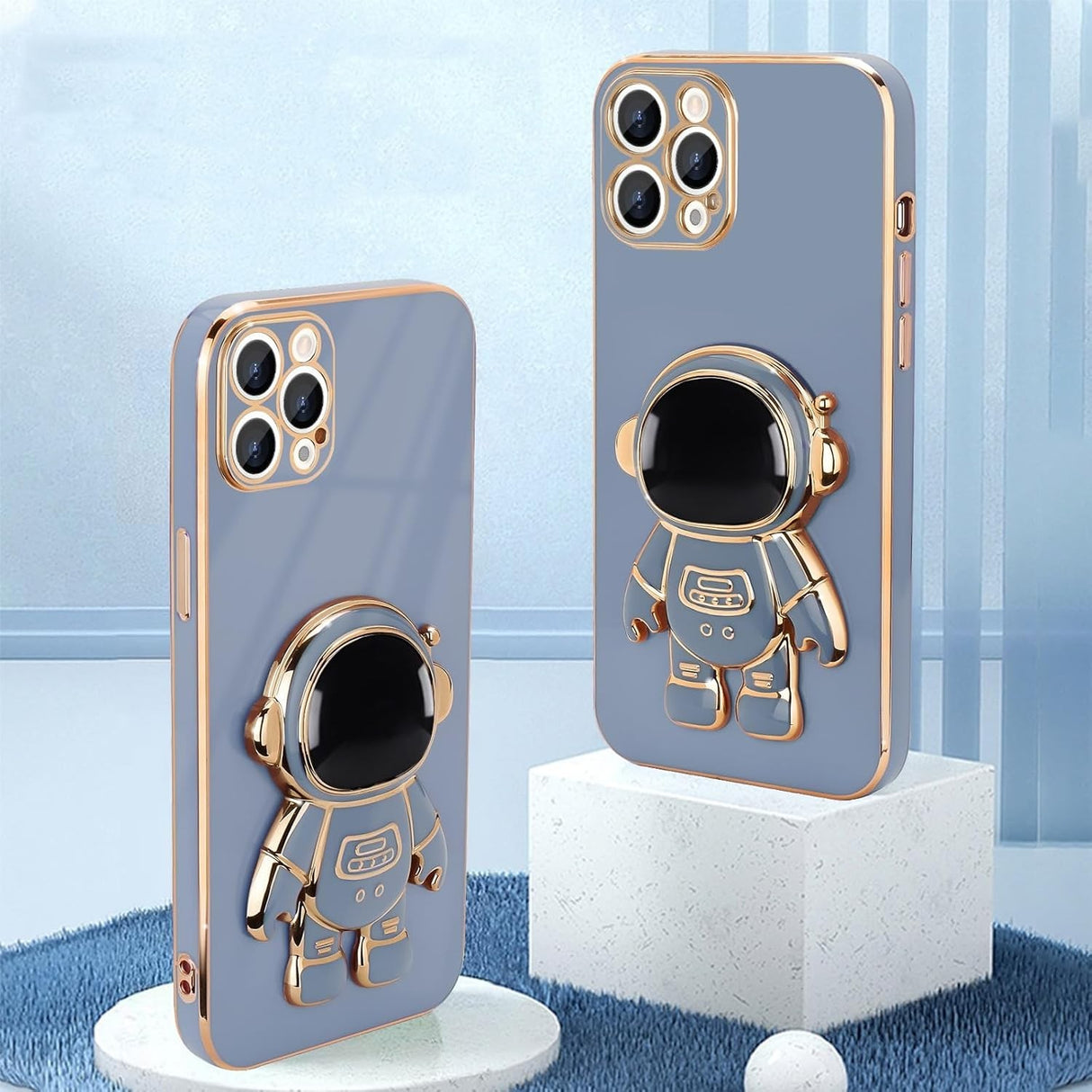 Husa de Protectie TPU 2in1, Vivimall, pentru Apple iPhone 14 Pro, Astronaut cu Suport, Antisoc, Rezistenta la Impact, Protectie Camera, Albastru - vivimall.ro