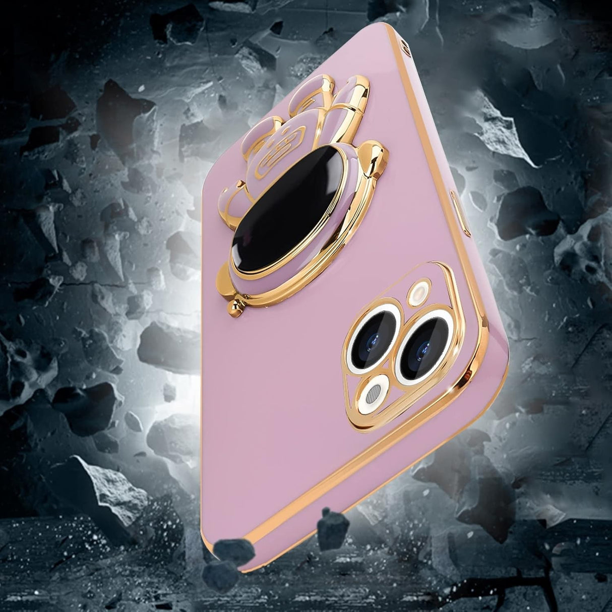 Husa de Protectie TPU 2in1, Vivimall, pentru Apple iPhone 15, Astronaut cu Suport, Antisoc, Rezistenta la Impact, Protectie Camera, Mov - vivimall.ro