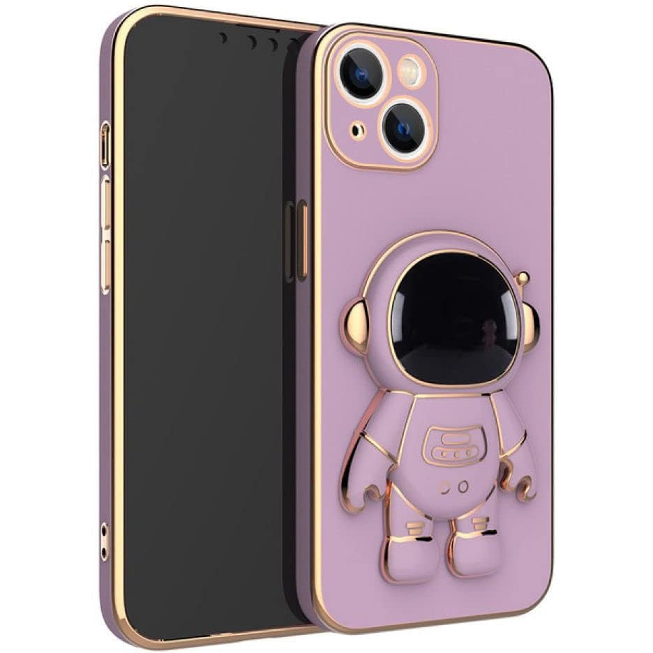 Husa de Protectie TPU 2in1, Vivimall, pentru Apple iPhone 15 Plus, Astronaut cu Suport, Antisoc, Rezistenta la Impact, Protectie Camera, Mov - vivimall.ro