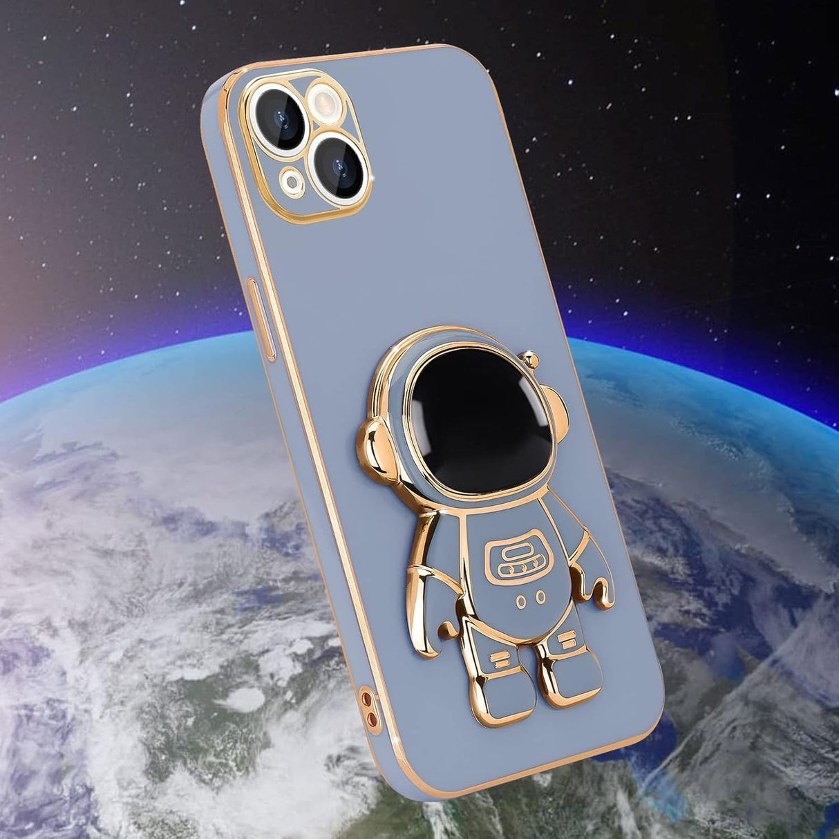 Husa de Protectie TPU 2in1, Vivimall, pentru Apple iPhone 15 Plus, Astronaut cu Suport, Antisoc, Rezistenta la Impact, Protectie Camera, Albastru - vivimall.ro