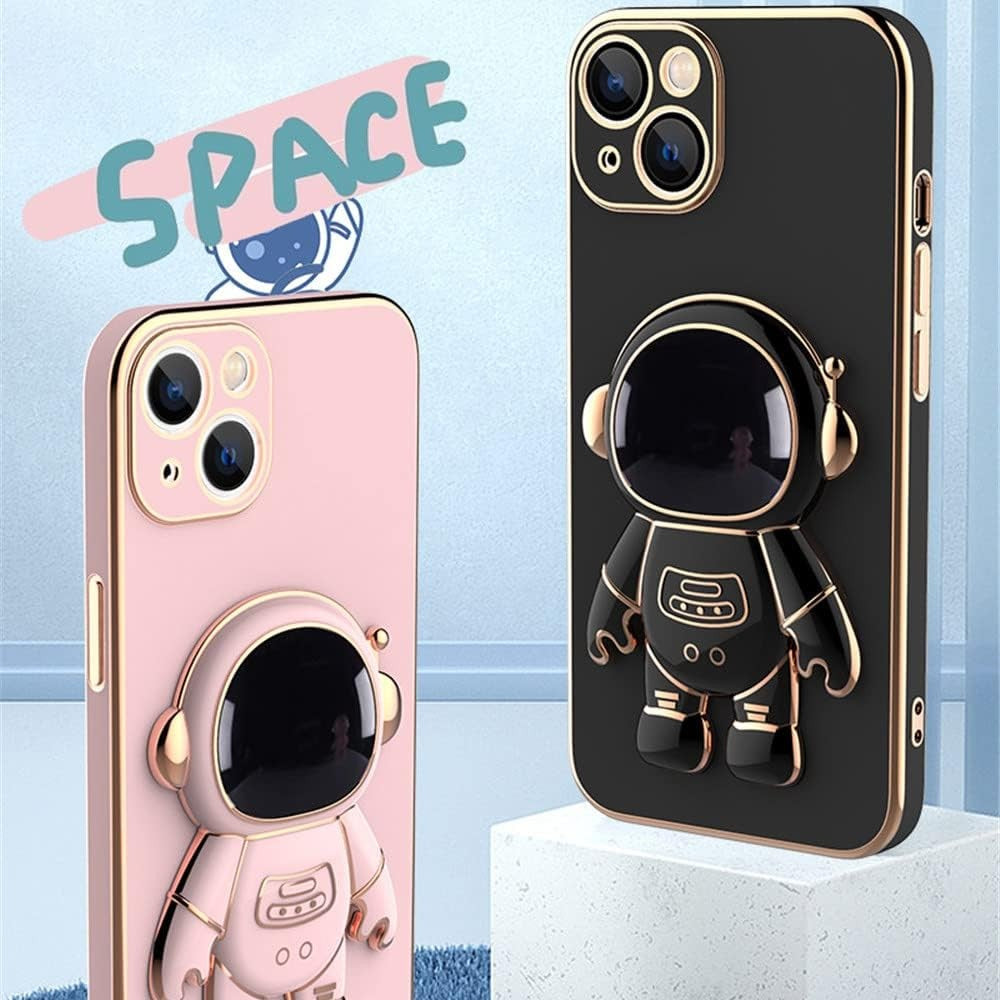 Husa de Protectie TPU 2in1, Vivimall, pentru Apple iPhone 15 Plus, Astronaut cu Suport, Antisoc, Rezistenta la Impact, Protectie Camera, Negru - vivimall.ro