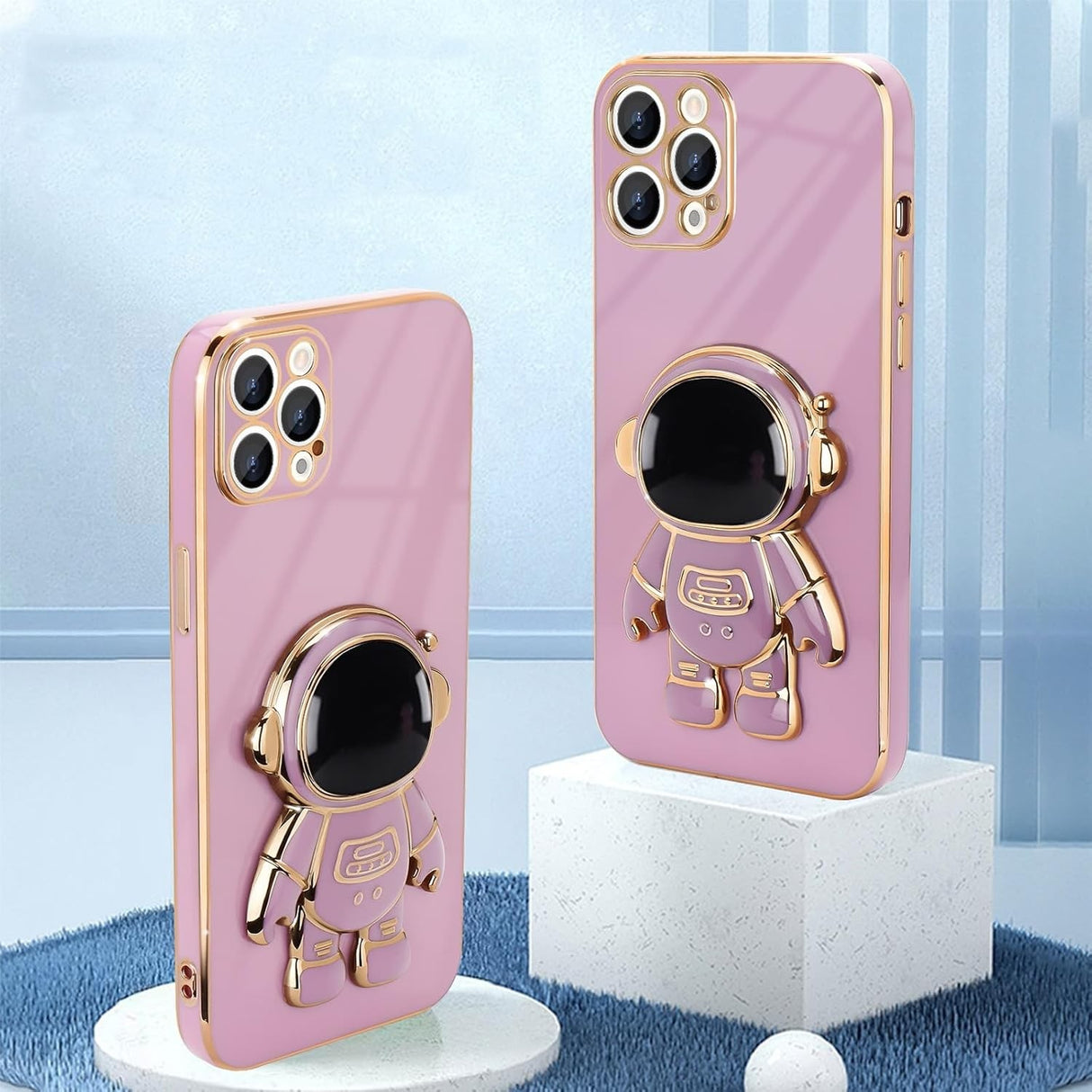 Husa de Protectie TPU 2in1, Vivimall, pentru Apple iPhone 15 Pro Max, Astronaut cu Suport, Antisoc, Rezistenta la Impact, Protectie Camera, Mov - vivimall.ro
