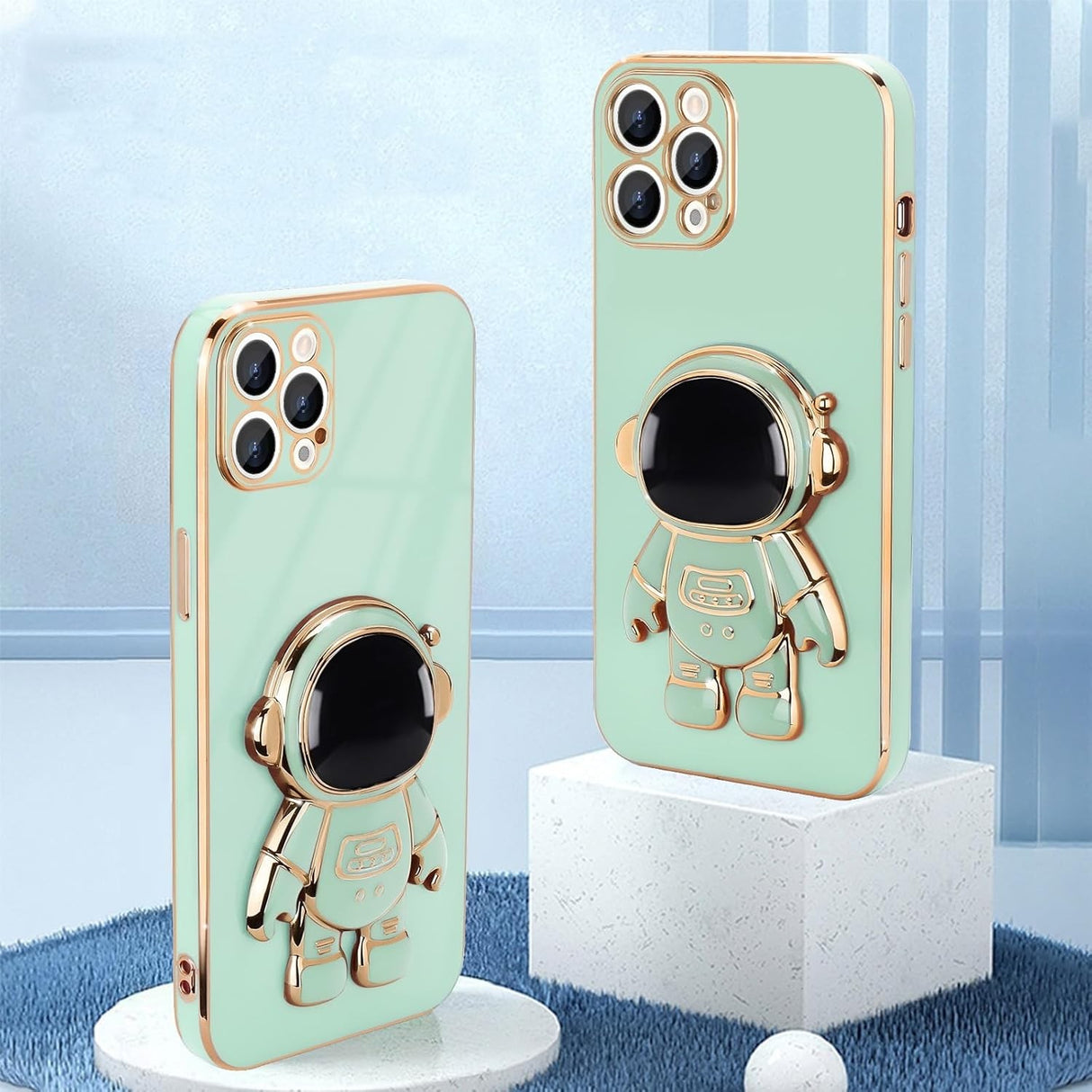 Husa de Protectie TPU 2in1, Vivimall, pentru Apple iPhone 15 Pro Max, Astronaut cu Suport, Antisoc, Rezistenta la Impact, Protectie Camera, Verde - vivimall.ro