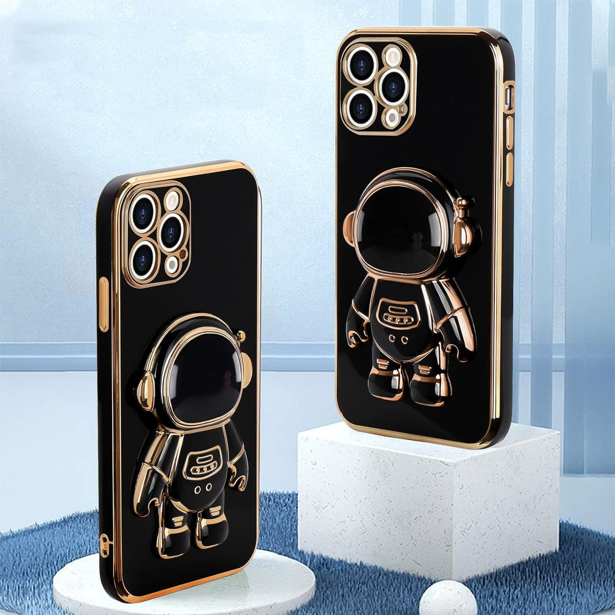 Husa de Protectie TPU 2in1, Vivimall, pentru Apple iPhone 15 Pro Max, Astronaut cu Suport, Antisoc, Rezistenta la Impact, Protectie Camera, Negru - vivimall.ro