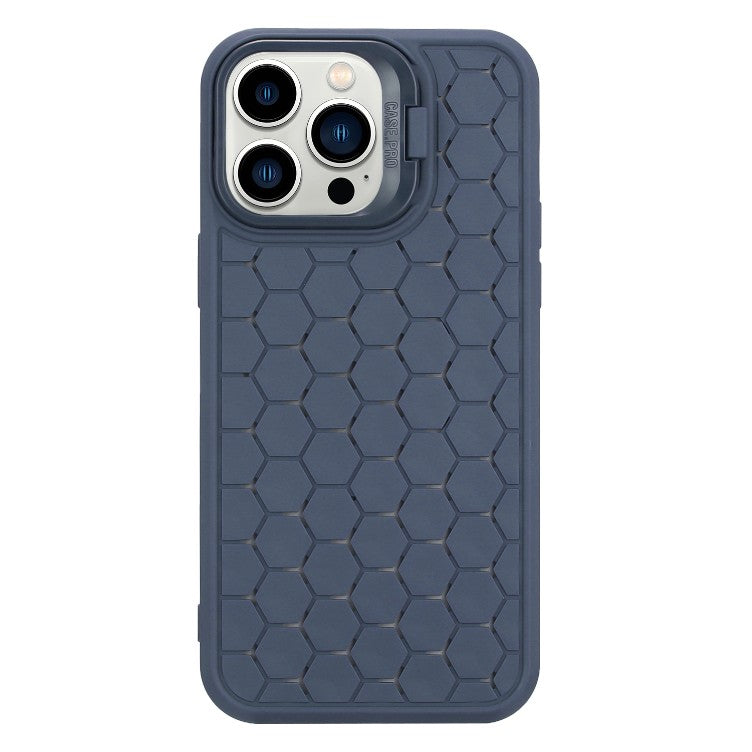 Husă TPU 3D Cube iPhone 14 Pro Max albastru, detaliu colț antisoc și acoperire completă