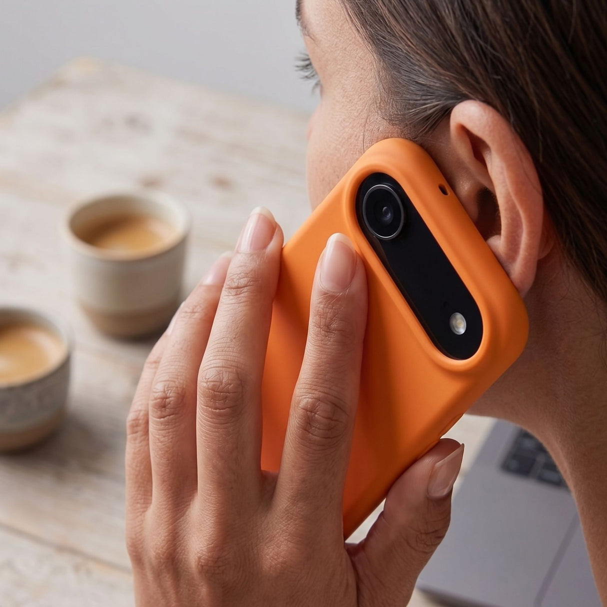 Husă Flippy iPhone 17 Air portocalie, vedere laterală, margini ridicate protecție cameră