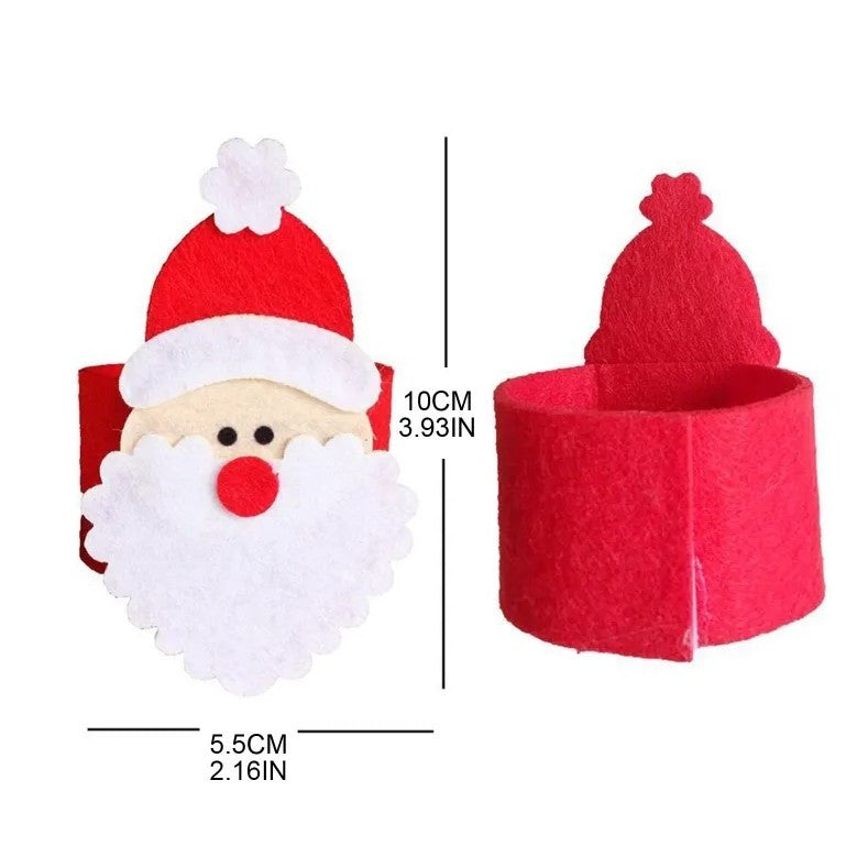 Husa deocarativa festiva pentru servetele si tacamuri, tema Mos Craciun, material textil si poliester, 5.5 x 10 cm, rosu - vivimall.ro