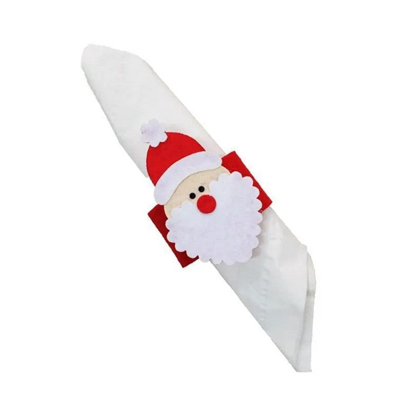 Husa deocarativa festiva pentru servetele si tacamuri, tema Mos Craciun, material textil si poliester, 5.5 x 10 cm, rosu - vivimall.ro