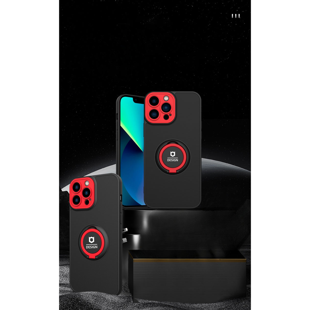 Husa de protectie Eagle eye pentru Apple iPhone 14 Pro Max, Rezistenta la socuri, Protectie camera, Cu inel de prindere magnetic rosu, Flippy, Negru - vivimall.ro