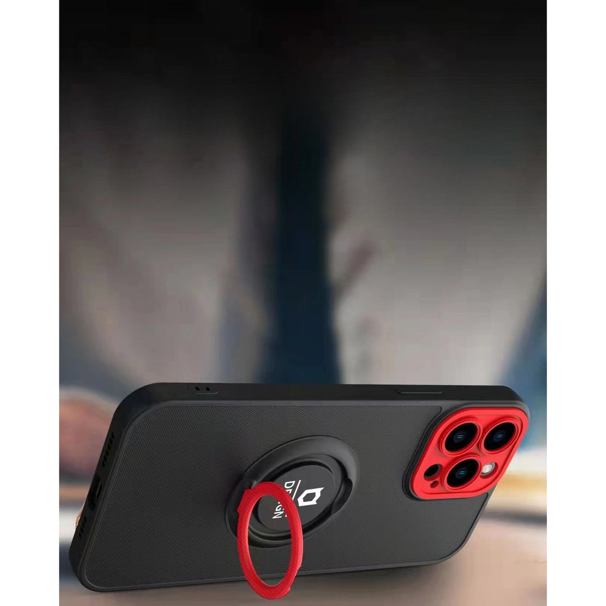 Husa de protectie Eagle eye pentru Apple iPhone 14 Pro, Rezistenta la socuri, Protectie camera, Cu inel de prindere magnetic rosu, Flippy, Negru - vivimall.ro