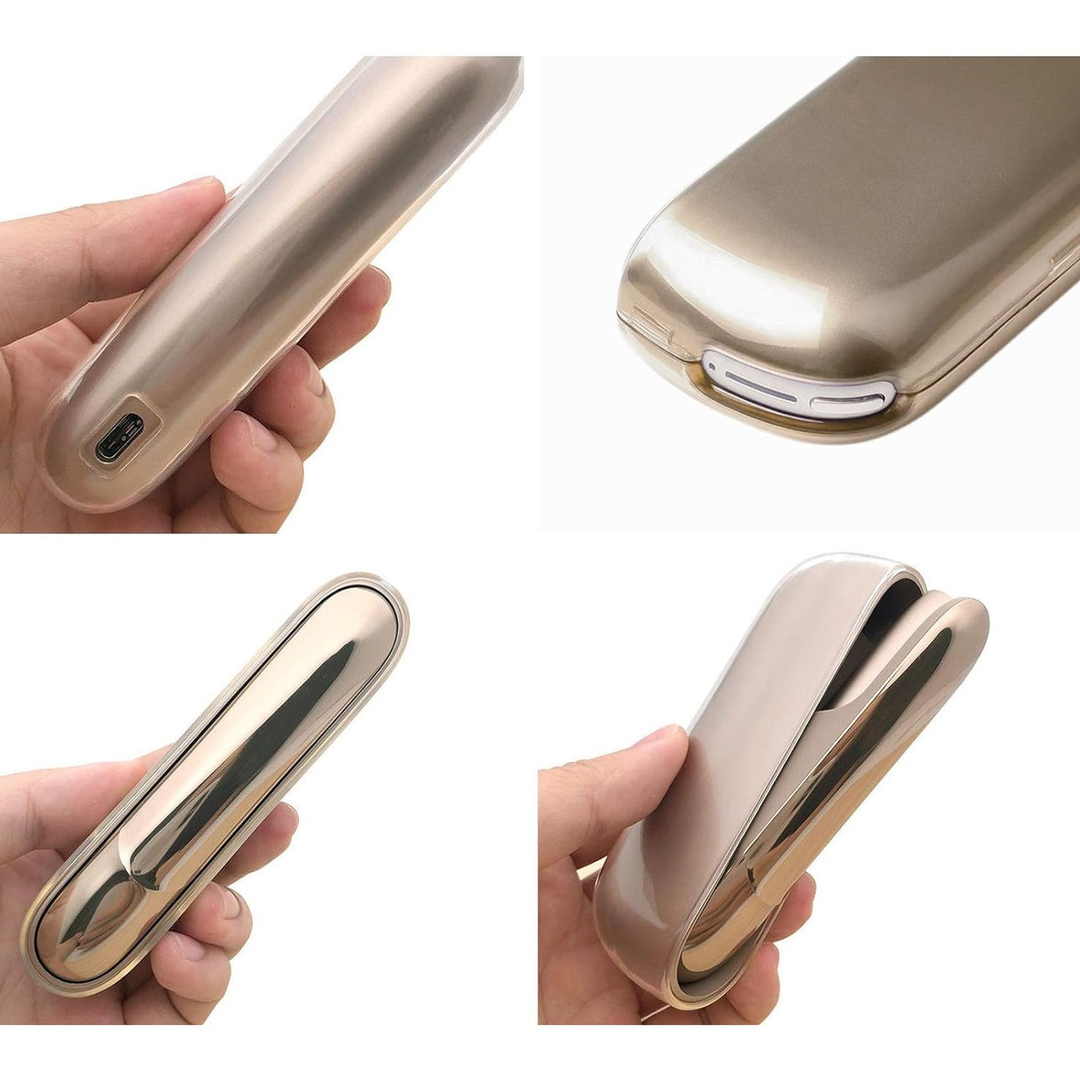 Husă protecție IQOS 3.0 DUO plastic negru transparent, detaliu decupaj port încărcare și butoane