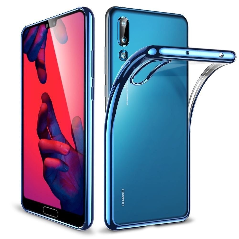 Husa Huawei P20 Pro Transparent cu Margini Albastre - vivimall.ro