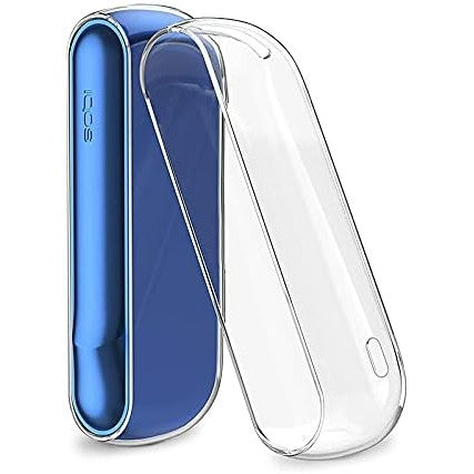 Set husă protecție IQOS Iluma plastic transparent, vedere ansamblu produs și ambalaj