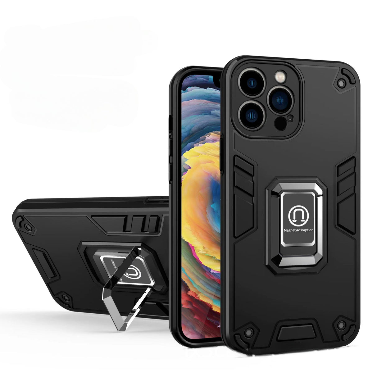 Husa Iron Warriors pentru iPhone 12 Pro, Flippy, Hybrid Ring Holder Kickstand, Negru - vivimall.ro