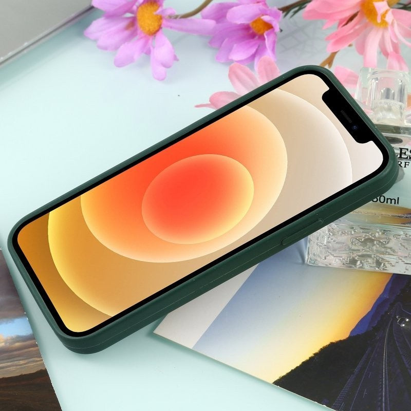 Husa MagSafe liquid large hole magnetic shell pentru Apple iPhone 12/ 12 Pro, Full Cover, Liquid Silicone, Magnetica, Incarcare Wireless, Flippy, Verde - vivimall.ro