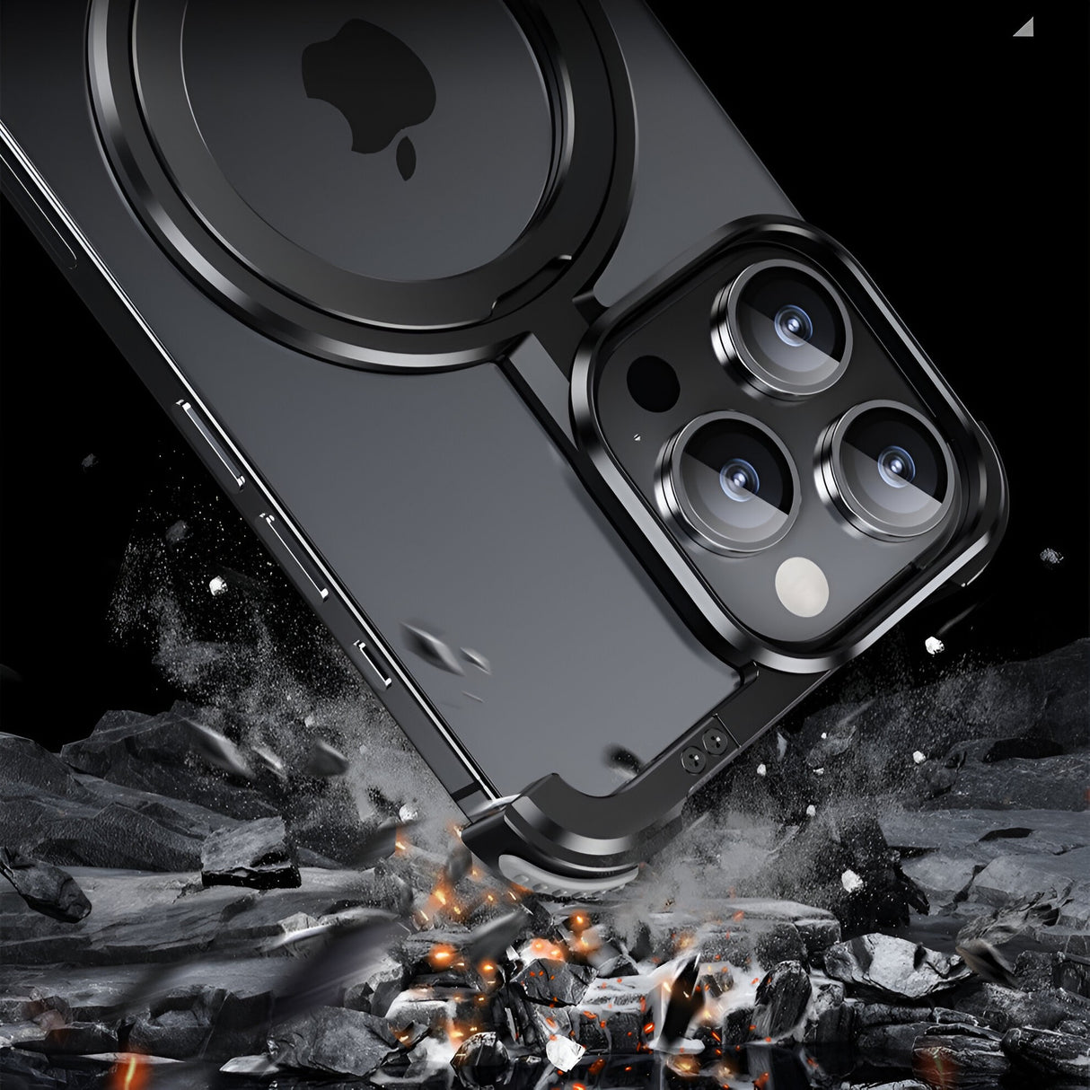 Husa MagSafe Metalica Compatibila cu iPhone 15 Pro Max, Vivimall, Clear Case, Aliaj de Aluminiu, cu Magnet, fara Rama, Antisoc, Antizgariere, Incarcare Wireless, Negru Metalizat - vivimall.ro