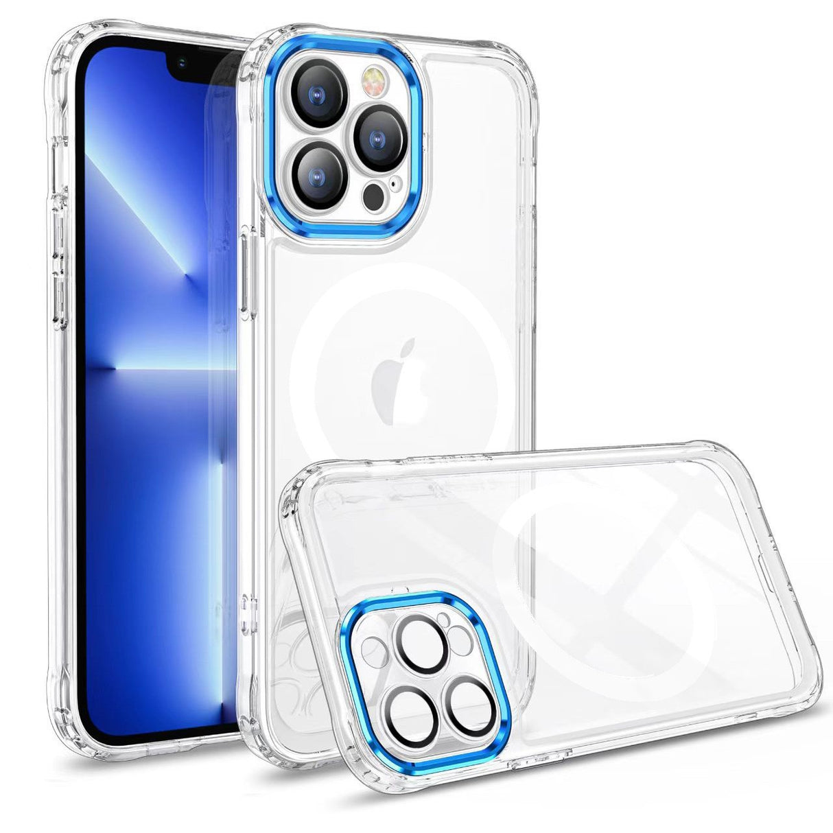 Husa MagSafe Silicone pentru iPhone 13 Pro Max, Flippy, Transparenta, Magnetica, Extra Protectie Camera Albastru - vivimall.ro