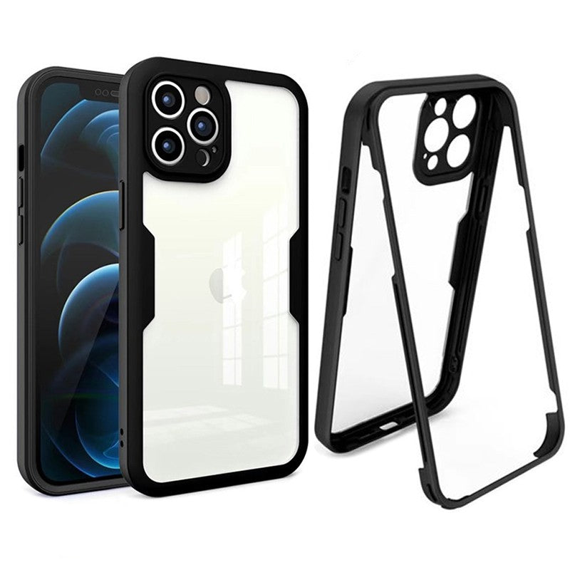 Husa Max Defence pentru iPhone 11 Pro, Bumper Negru, Fata Dubla Transparenta, Protectie Antisoc Full 360 ( fata, spate, margini ), Flippy - vivimall.ro