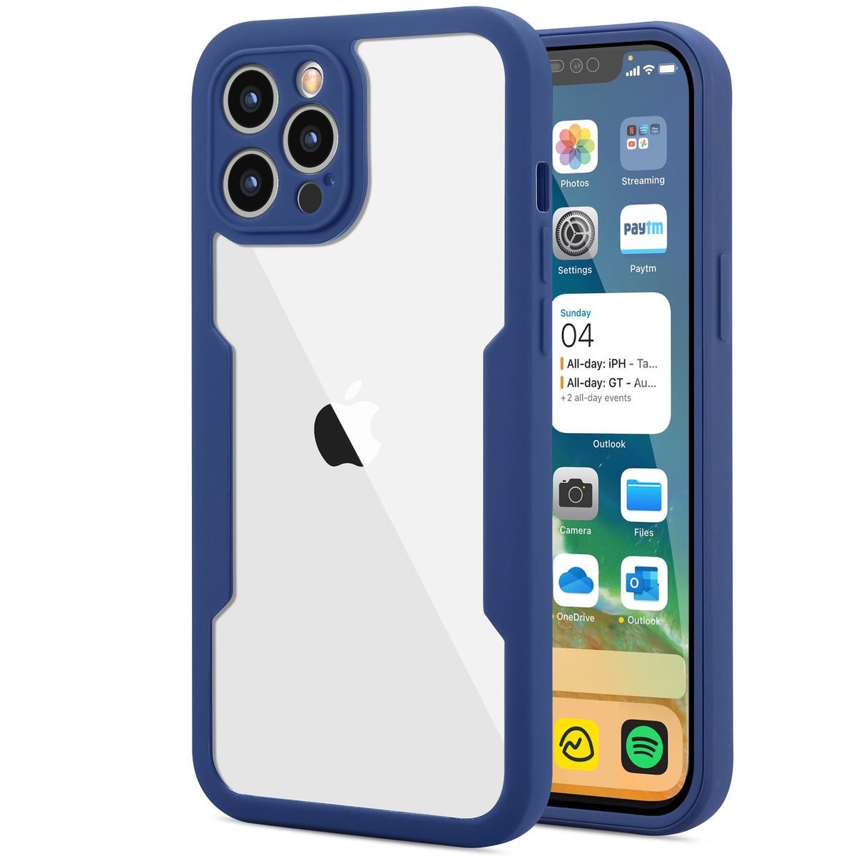 Husa Max Defence pentru iPhone 13 Pro, Bumper Albastru, Fata Dubla Transparenta, Protectie Antisoc Full 360 ( fata, spate, margini ), Flippy - vivimall.ro