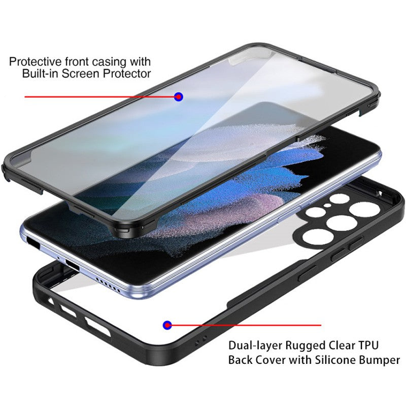 Husa Max Defence pentru iPhone 13 Pro, Bumper Negru, Fata Dubla Transparenta, Protectie Antisoc Full 360 ( fata, spate, margini ), Flippy - vivimall.ro
