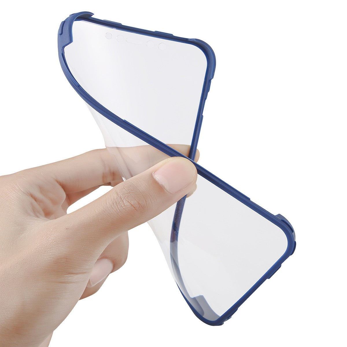 Husa Max Defence pentru iPhone 13 Pro Max, Bumper Albastru, Fata Dubla Transparenta, Protectie Antisoc Full 360 ( fata, spate, margini ), Flippy - vivimall.ro