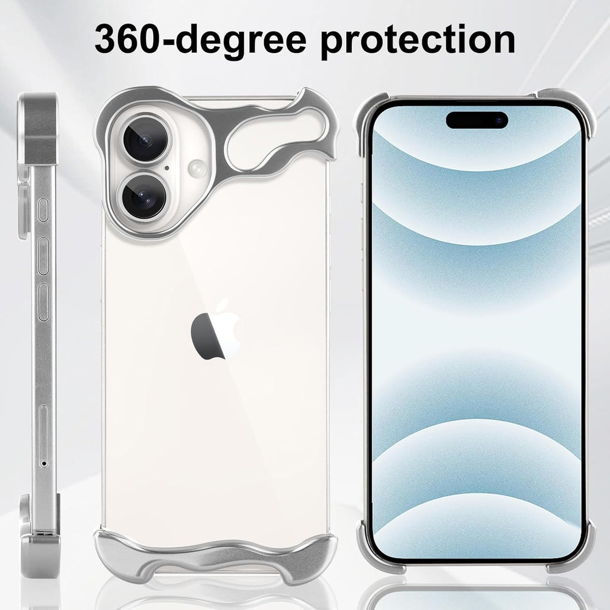 Husa Metalica Compatibila cu iPhone 16 Plus, Vivimall, Protectie pentru Colturile Telefonului si Camera, Aliaj, Antisoc, Antizgariere, Argintiu - vivimall.ro
