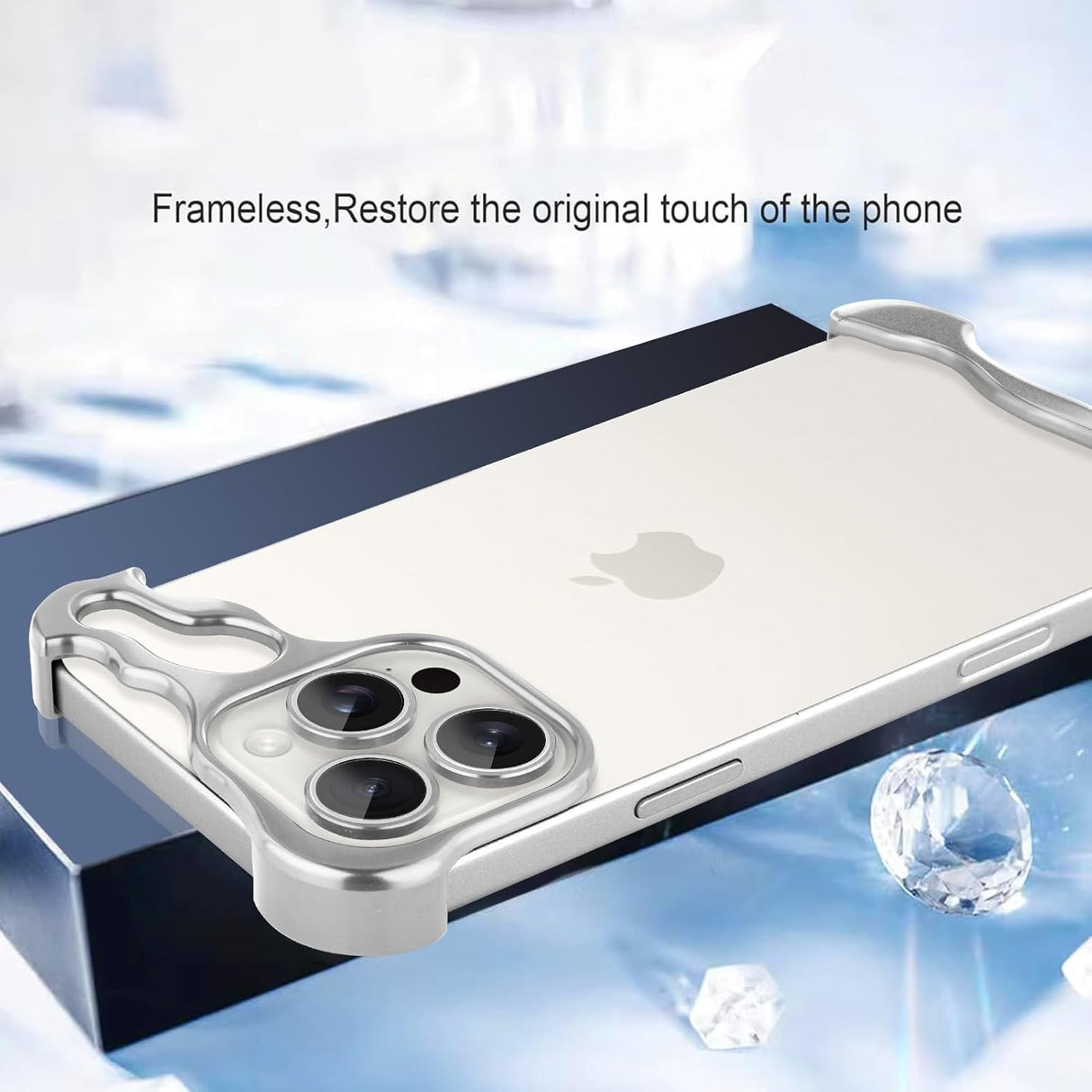 Husa Metalica Compatibila cu iPhone 16 Pro, Vivimall, Protectie pentru Colturile Telefonului si Camera, Aliaj, Antisoc, Antizgariere, Argintiu - vivimall.ro