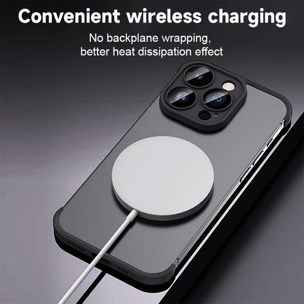 Husa Metalica Edgeless Compatibila cu iPhone 15 Pro, Vivimall, Protectie pentru Colturi si Camera, Aliaj, Antisoc, Antizgariere, Negru Metalizat - vivimall.ro