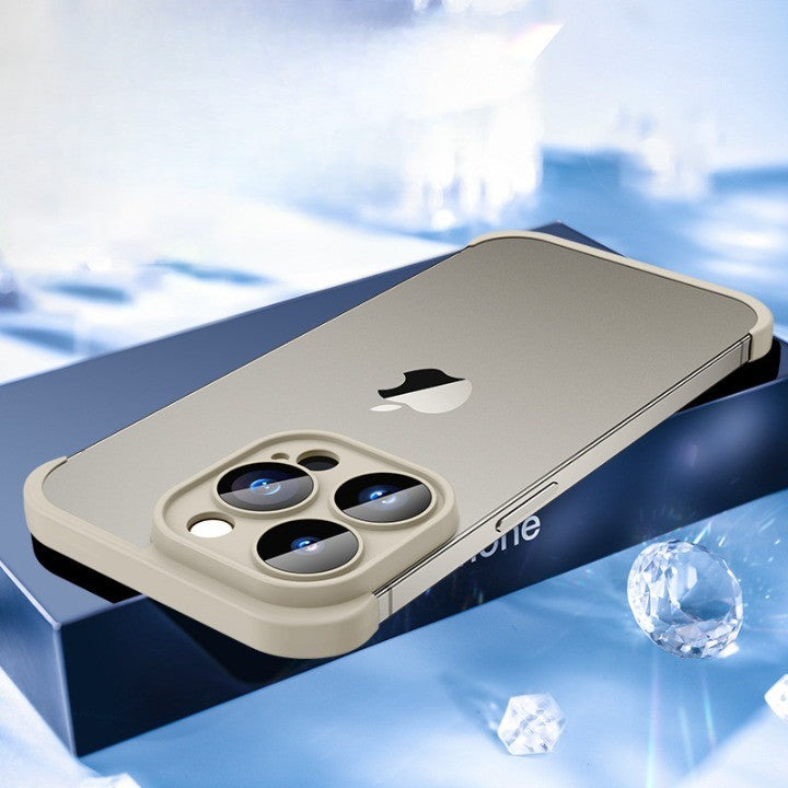 Husa Metalica Edgeless Compatibila cu iPhone 15 Pro, Vivimall, Protectie pentru Colturi si Camera, Aliaj, Antisoc, Antizgariere, Gri Metalizat - vivimall.ro