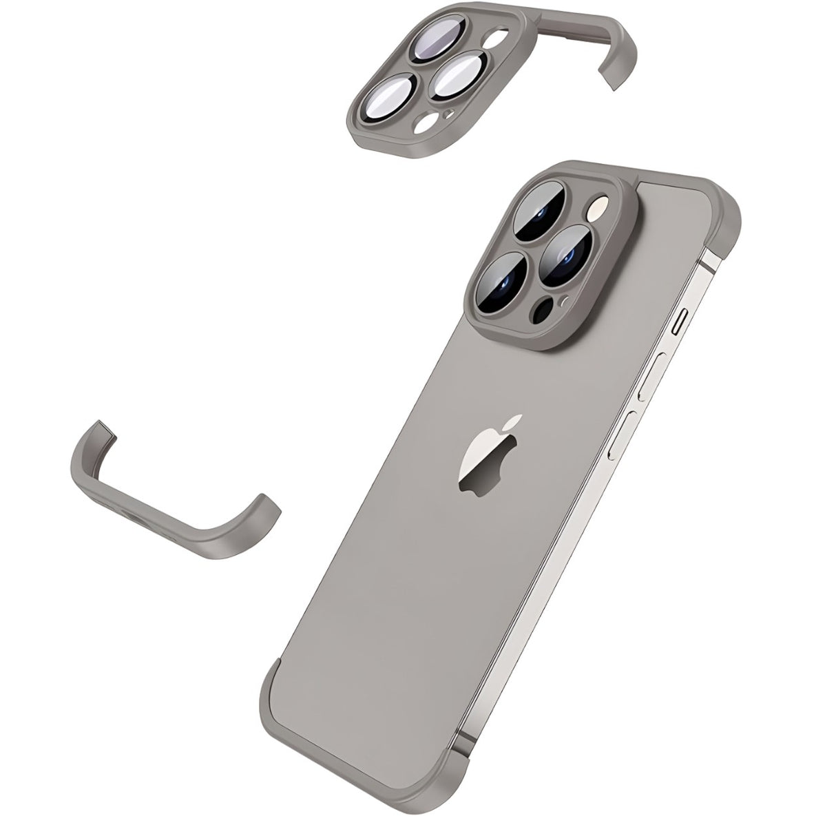 Husa Metalica Edgeless Compatibila cu iPhone 15 Pro, Flippy, Protectie pentru Colturi si Camera, Aliaj, Antisoc, Antizgariere, Gri Mat - vivimall.ro