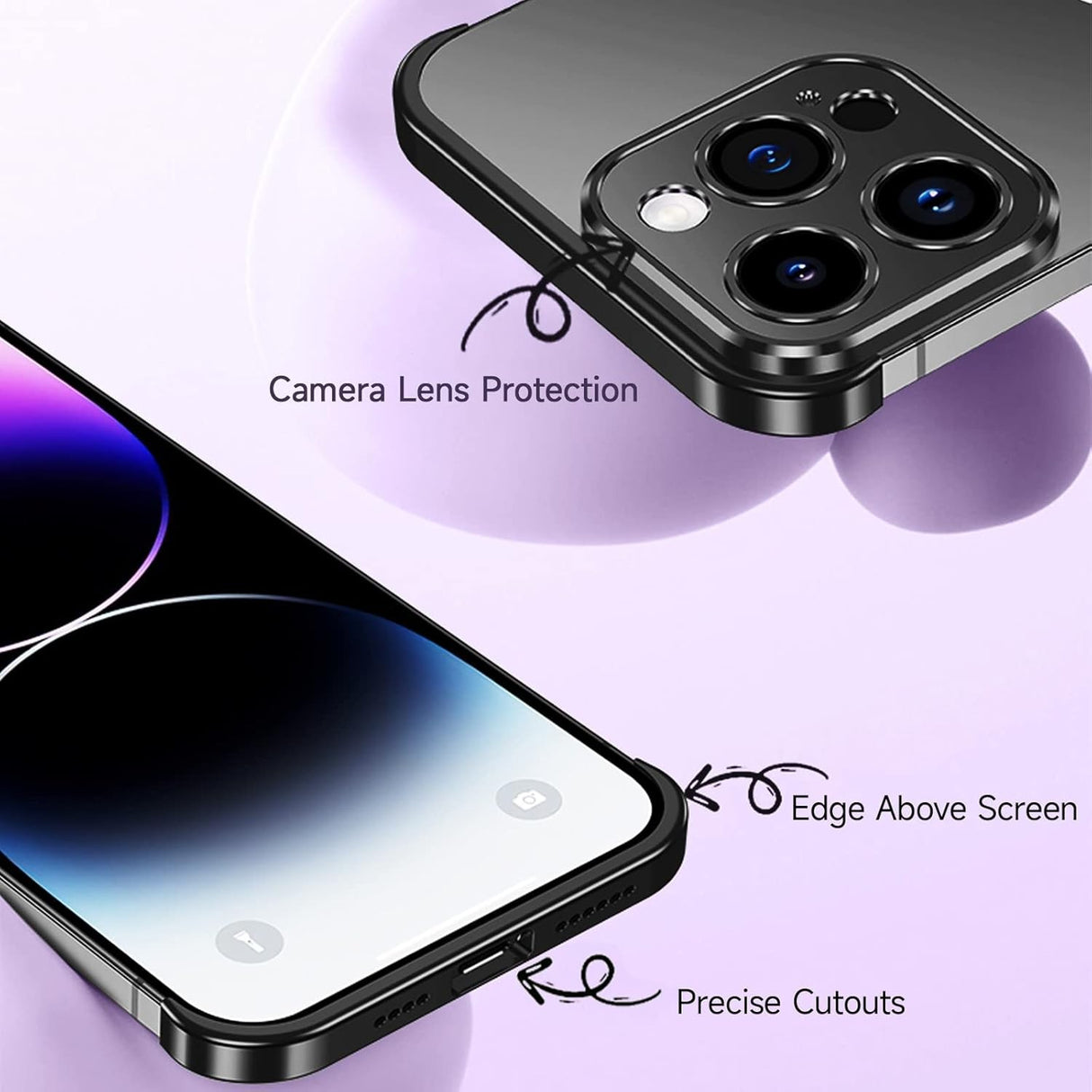 Husa Metalica Edgeless Compatibila cu iPhone 16 Plus, Vivimall, Protectie pentru Colturi si Camera, Aliaj Aluminiu, Antisoc, Antizgariere, Negru - vivimall.ro