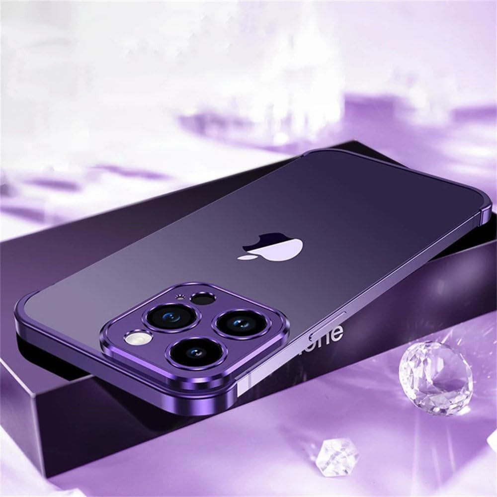 Husa Metalica Edgeless Compatibila cu iPhone 16 Pro, Vivimall, Protectie pentru Colturi si Camera, Aliaj Aluminiu, Antisoc, Antizgariere, Mov - vivimall.ro