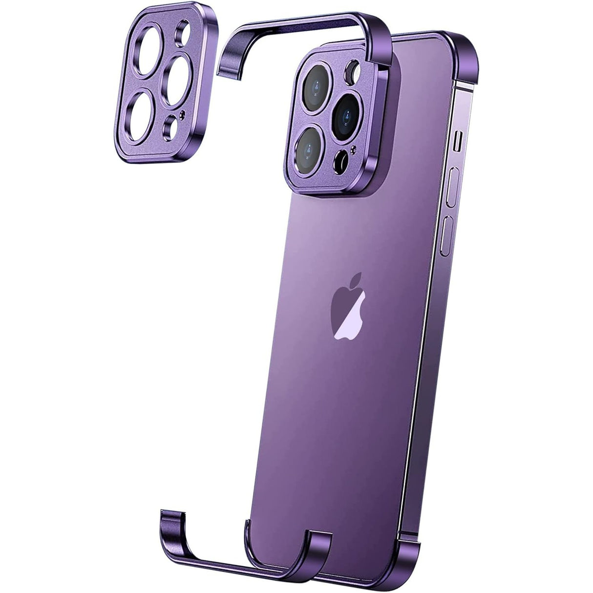 Husa Metalica Edgeless Compatibila cu iPhone 16 Pro, Vivimall, Protectie pentru Colturi si Camera, Aliaj Aluminiu, Antisoc, Antizgariere, Mov - vivimall.ro