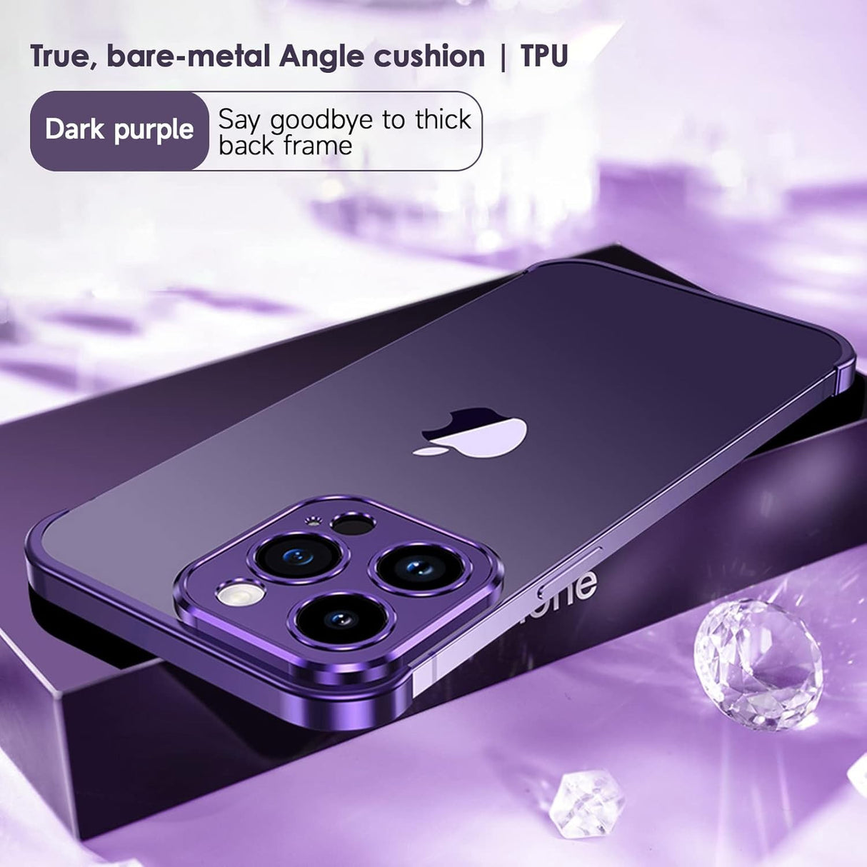 Husa Metalica Edgeless Compatibila cu iPhone 16 Pro Max, Vivimall, Protectie pentru Colturi si Camera, Aliaj Aluminiu, Antisoc, Antizgariere, Mov - vivimall.ro