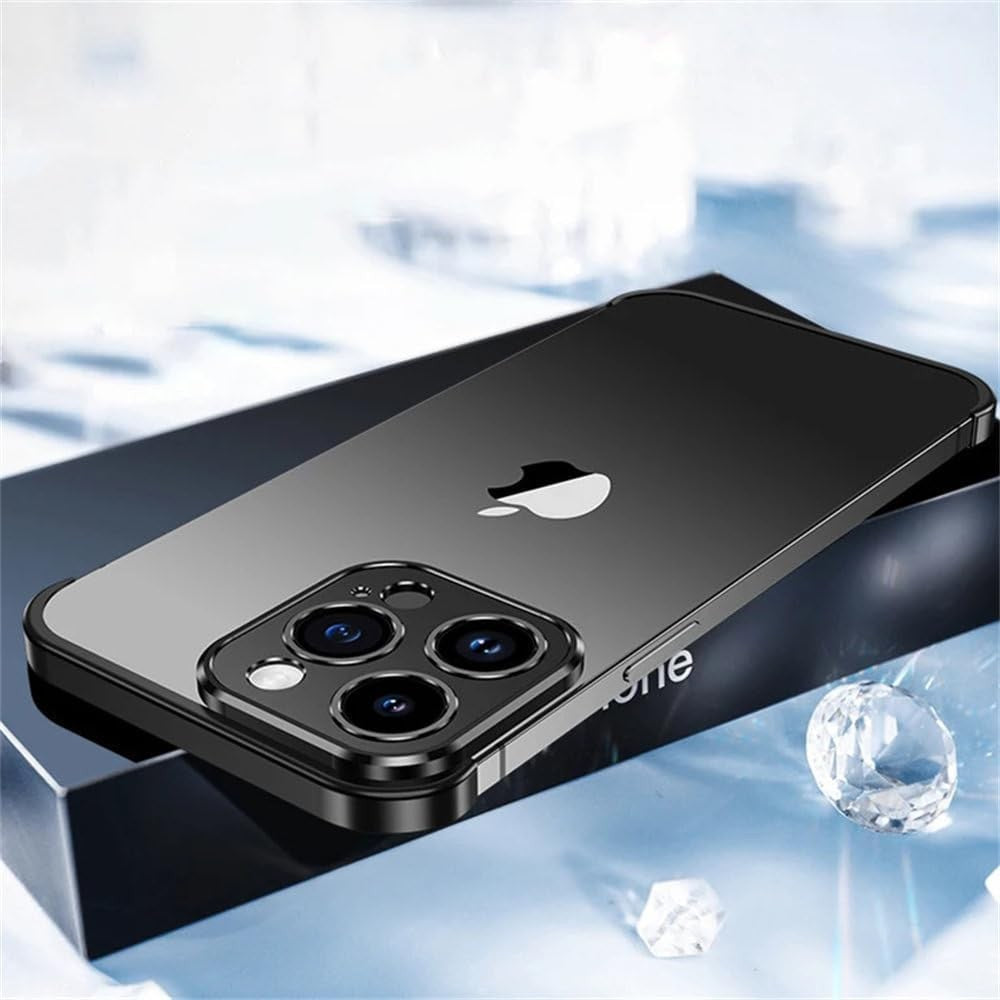 Husa Metalica Edgeless Compatibila cu iPhone 16 Pro Max, Vivimall, Protectie pentru Colturi si Camera, Aliaj Aluminiu, Antisoc, Antizgariere, Negru - vivimall.ro