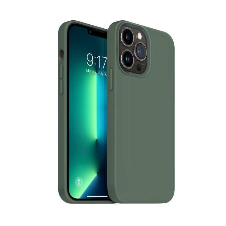 Husa pentru Apple iPhone 14 Plus Flippy, Liquid Silicone, cu Microfibra pe interior, Protectie Antisoc, Dark Green, Verde inchis - vivimall.ro