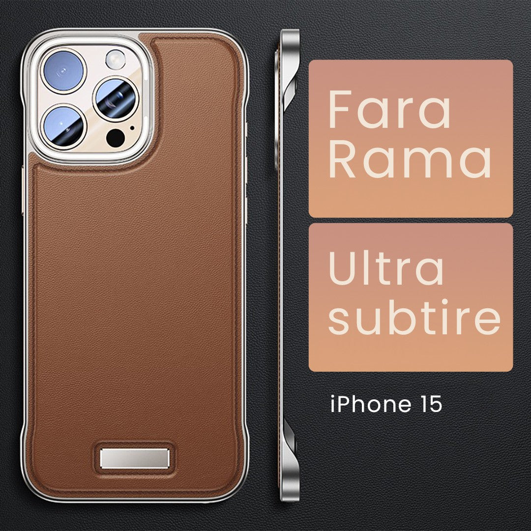 Husa pentru iPhone 15, husa de protectie pentru telefon, Vivimall, Design Modern fara margini, din Piele PU, Subtire, Maro - vivimall.ro