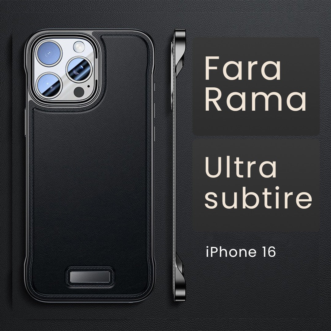 Husa pentru iPhone 16, husa de protectie pentru telefon, Vivimall, Design Modern fara margini,din Piele PU, Subtire, Negru - vivimall.ro