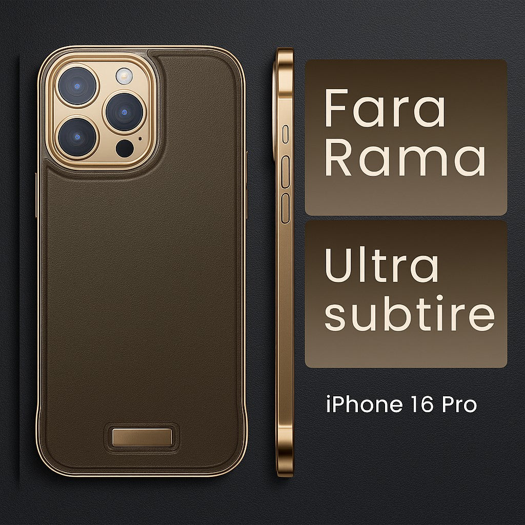 Husa pentru iPhone 16 Pro Max, husa de protectie pentru telefon, Vivimall, Design Modern fara margini, Subtire, din Piele PU, Desert Gold - vivimall.ro