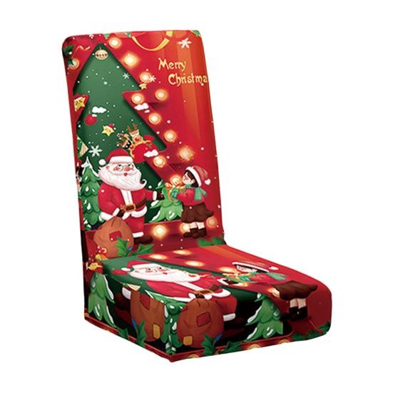 Husa pentru scaun, Flippy, Tematica Craciun, Model 2 Mos Craciun si Baietel, Verde/Rosu - vivimall.ro