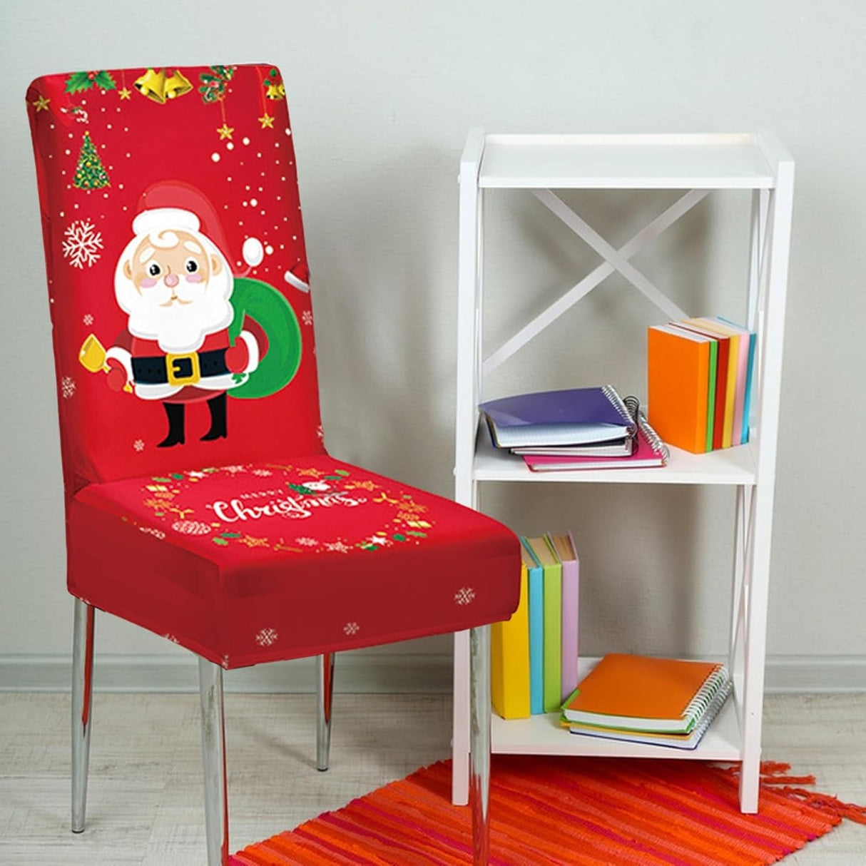 Husa pentru scaun, Flippy, Tematica Craciun, Model 4 Mos Craciun cu Sacul, Rosu - vivimall.ro