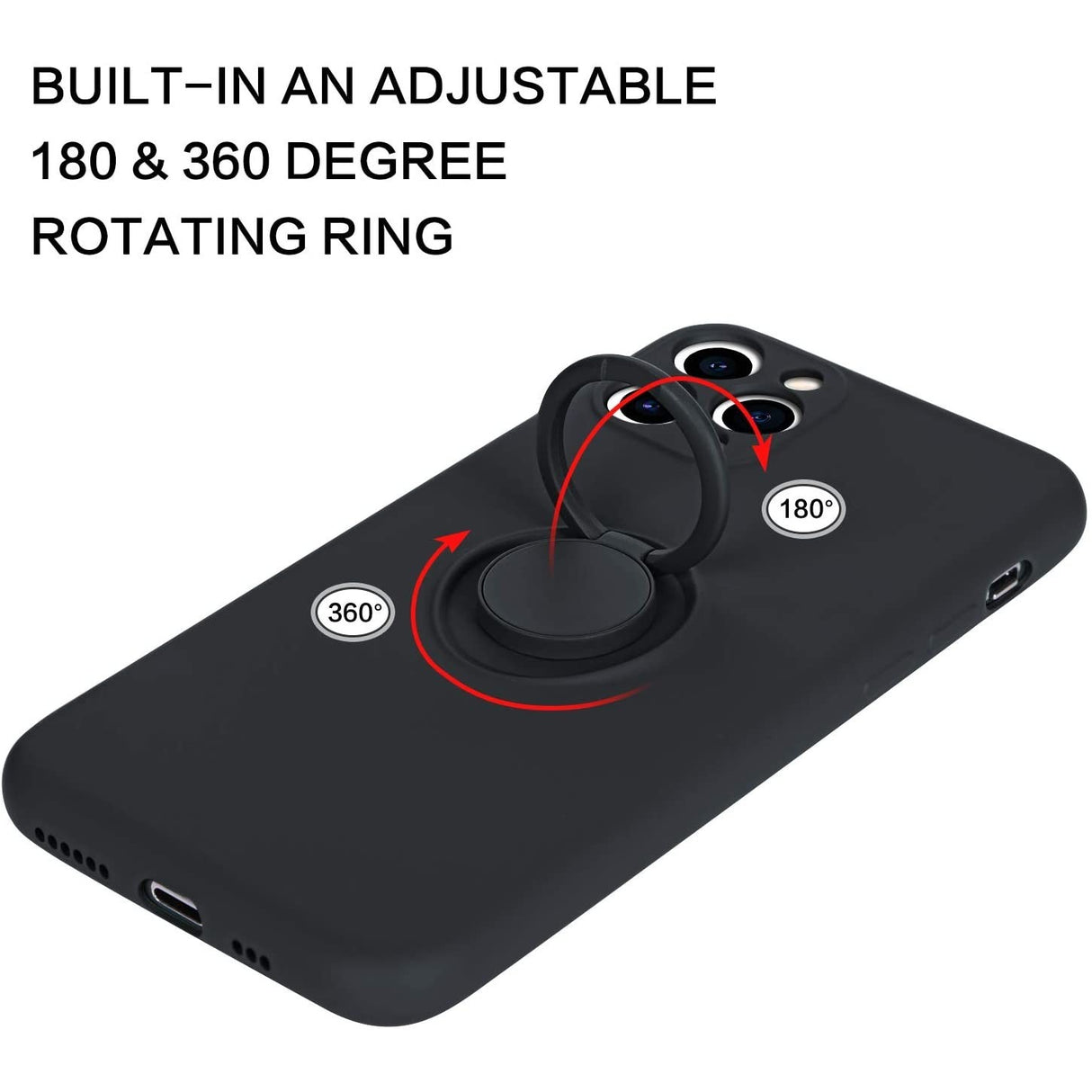 Husa protectie Flippy compatibila cu Apple iPhone 11 Pro Liquid Silicone Ring cu suport rotativ Negru - vivimall.ro