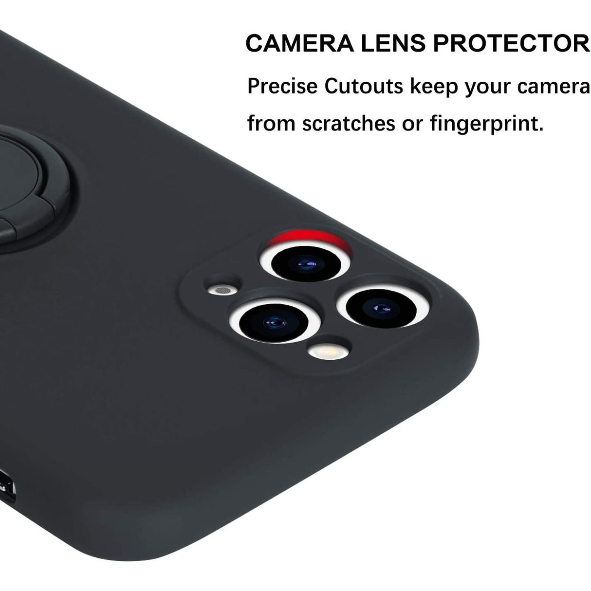 Husa protectie Flippy compatibila cu Apple iPhone 11 Pro Liquid Silicone Ring cu suport rotativ Negru - vivimall.ro