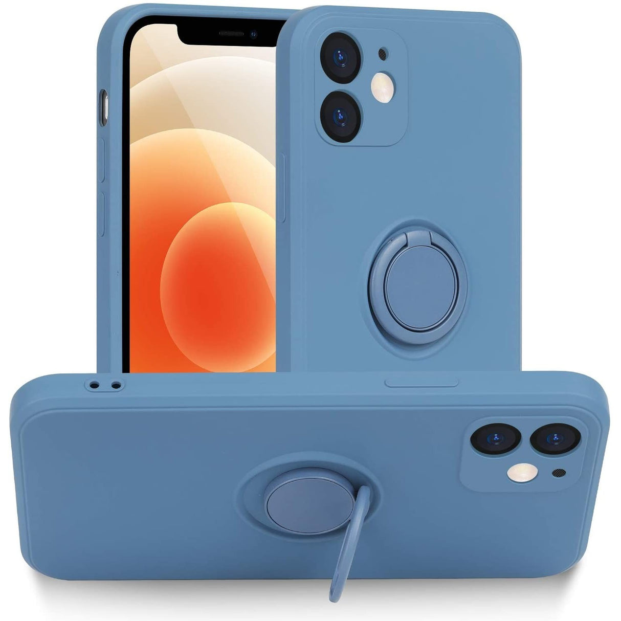 Husa protectie Flippy compatibila cu Apple iPhone 12 Mini Liquid Silicone Ring cu suport rotativ Albastru deschis - vivimall.ro