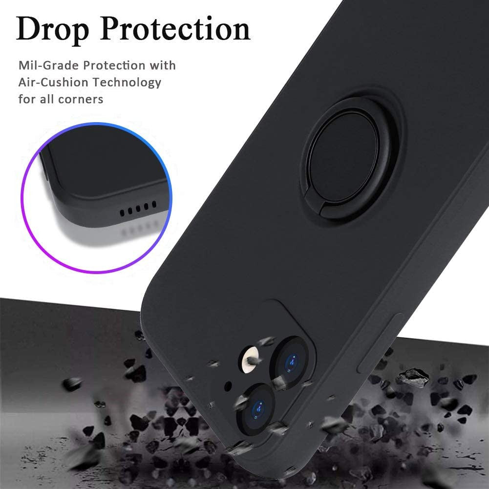 Husa protectie Flippy compatibila cu Apple iPhone 12 Mini Liquid Silicone Ring cu suport rotativ Negru - vivimall.ro