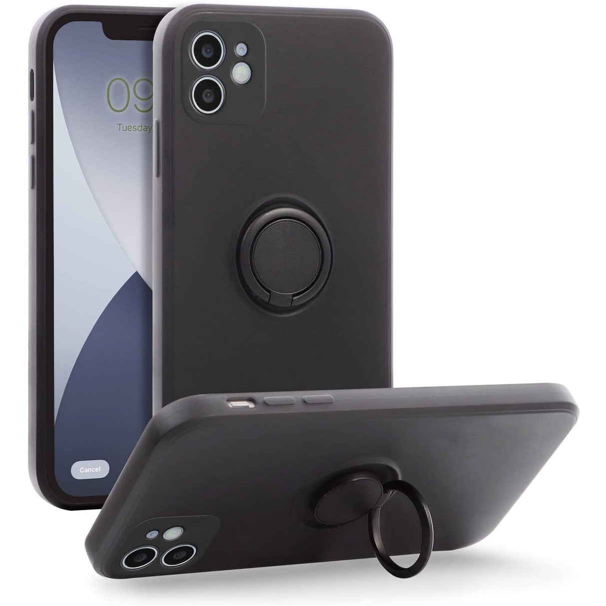 Husa protectie Flippy compatibila cu Apple iPhone 12 Mini Liquid Silicone Ring cu suport rotativ Negru - vivimall.ro