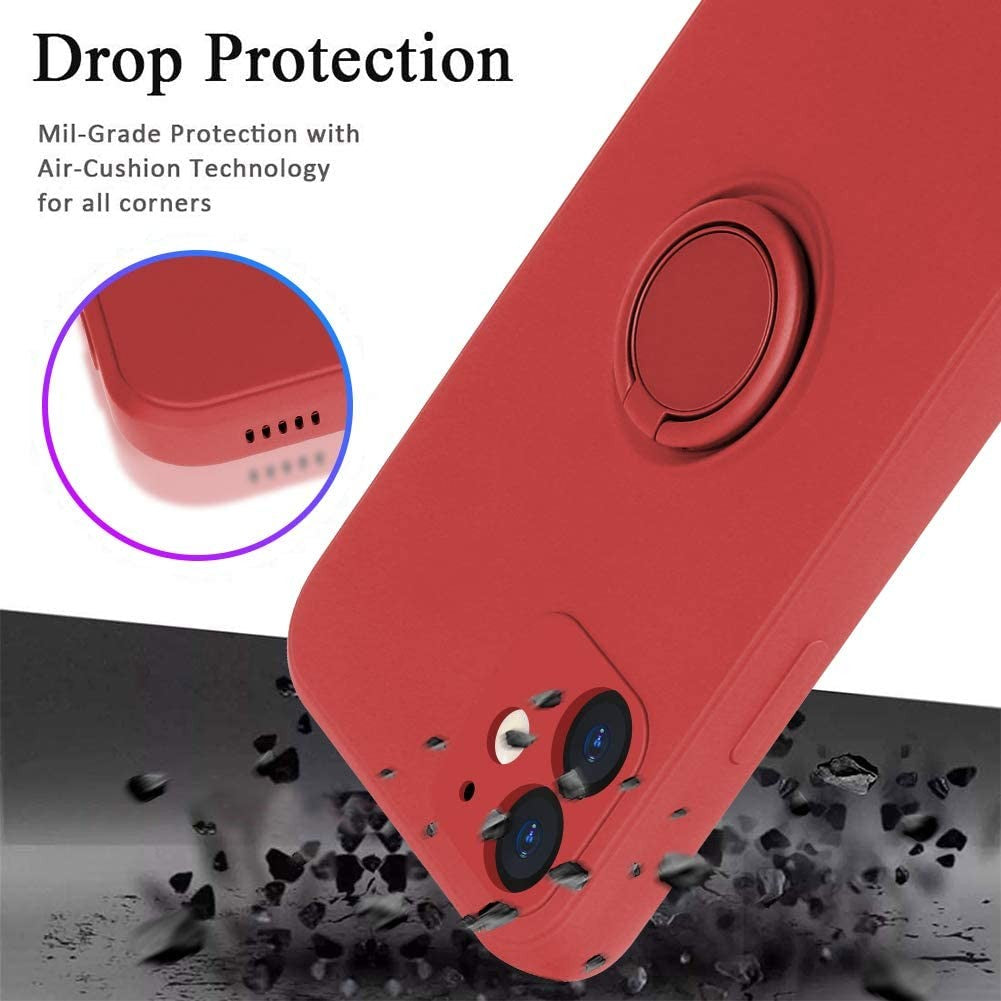 Husa protectie Flippy compatibila cu Apple iPhone 12 Mini Liquid Silicone Ring cu suport rotativ Rosu - vivimall.ro