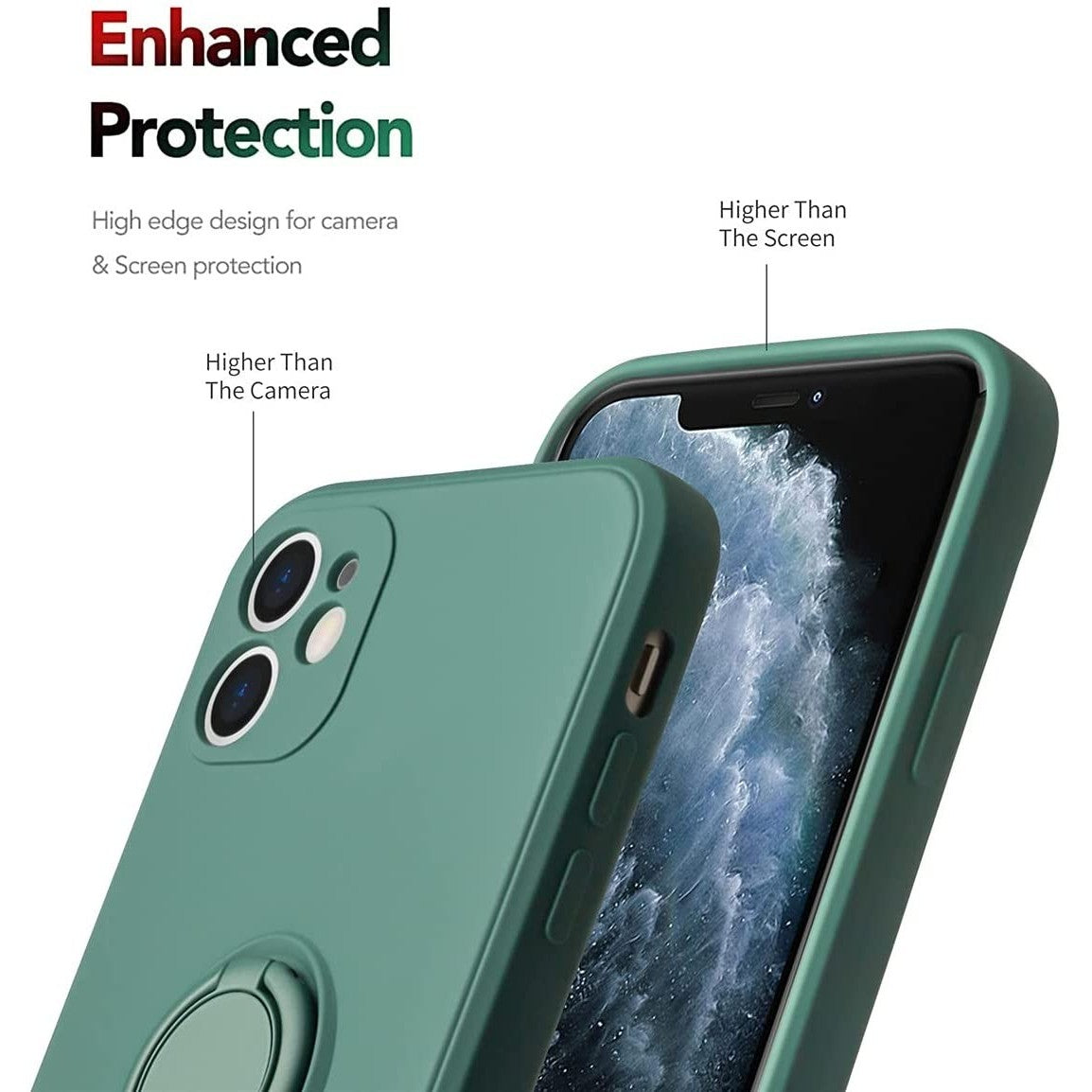 Husa protectie Flippy compatibila cu Apple iPhone 12 Mini Liquid Silicone Ring cu suport rotativ Verde - vivimall.ro
